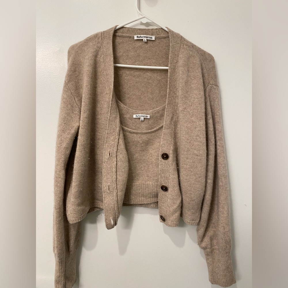 Reformation Varenne Cardigan Tank Set - Oatmeal, Size S